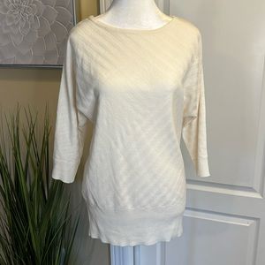New York & Company Cream Chevron Knit 3/4 Sleeve Sweater - Size Medium